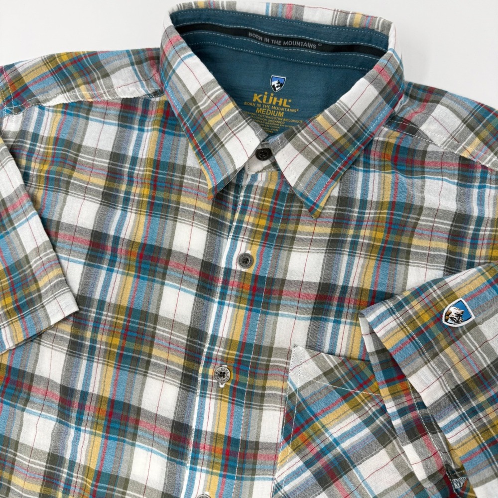 KUHL Mens Medium Organic Cotton Plaid Short Sleeve Button Down Shirt Multicolor